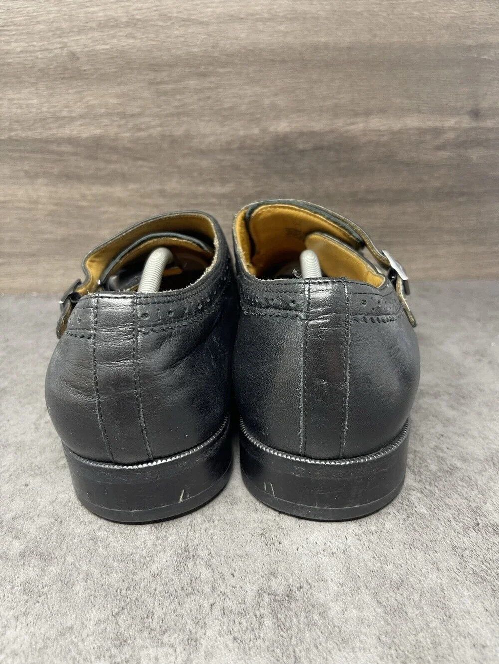 Vince Camuto Black Leather Double Monk Strap Size 11.5 Mens Cap Toe Dress Shoes
